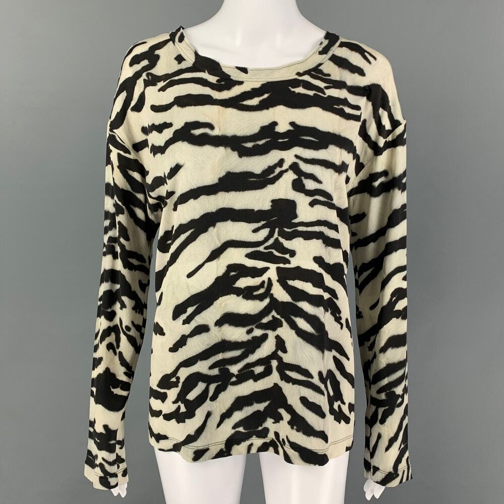DOLCE & GABBANA Size M Black White Silk Animal Print Casual Top